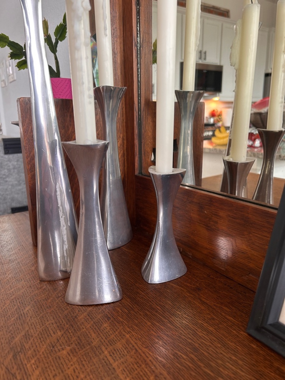 Nambe Silver Hourglass Taper Candle Holders
